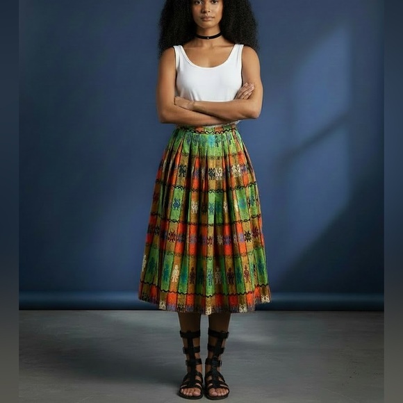 Vtg 70s Guatamalan Embroidered Pleated Skirt Huipil Sz M Colorful Boho Peasant - Picture 2 of 5